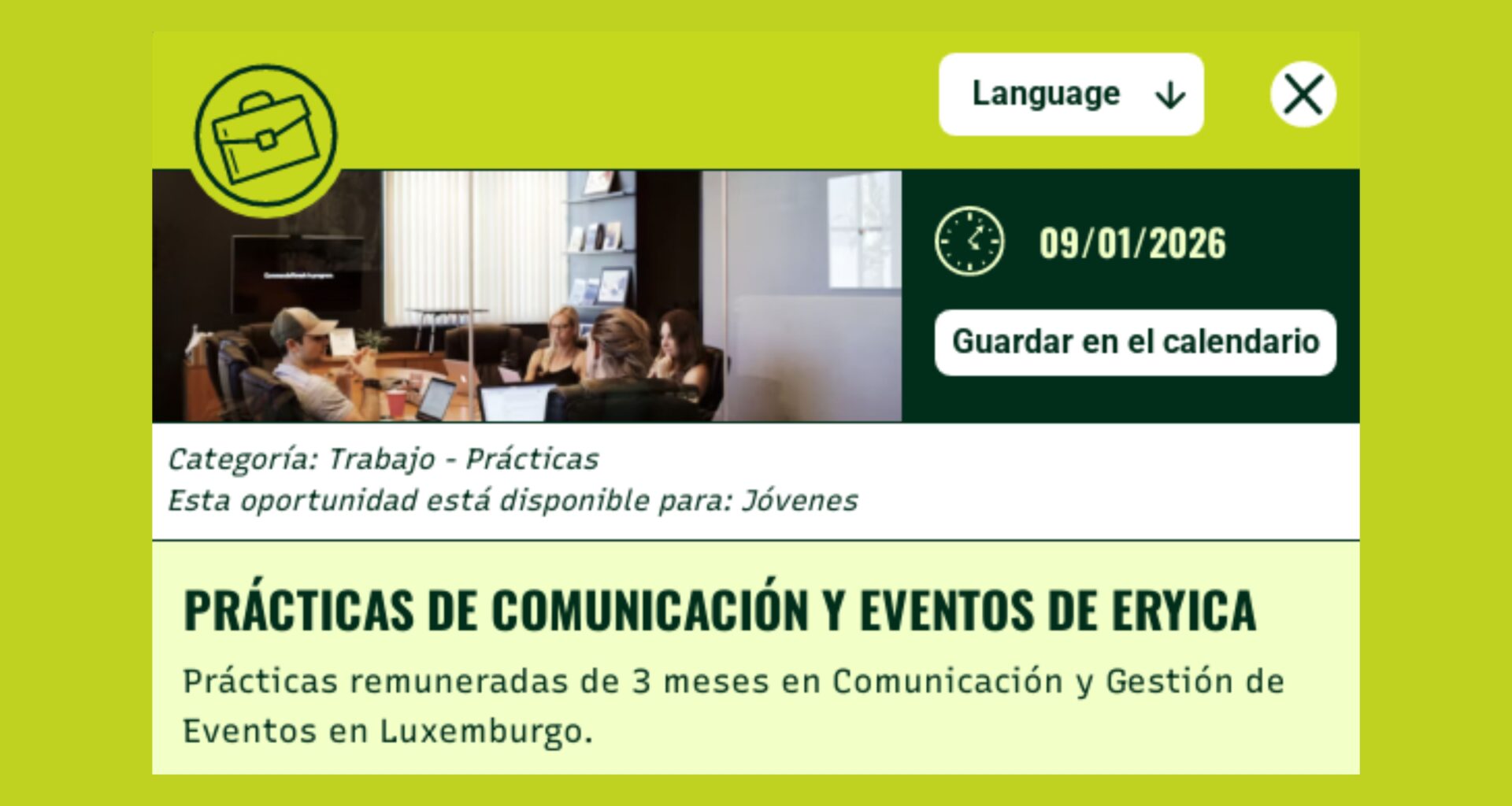 Prácticas de comunicación y eventos de ERYICA