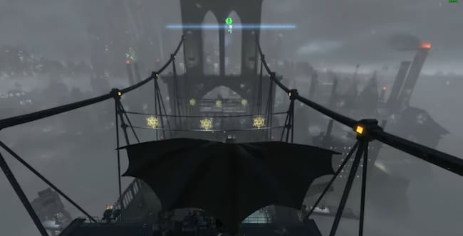 Batman sobre el puente decorado de Gotham