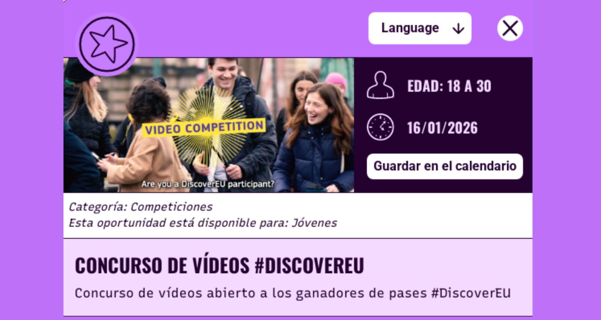 Concurso de Vídeos #DiscoverEU - Juventud