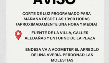 El corte de luz previsto por Endesa para el viernes finalmente se llevará a cabo MAÑANA 29 de DICIEMBRE