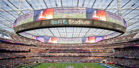 FILE - This is a general view of the interior of SoFi Stadium from an elevated position during Super Bowl 56 football game between the Los Angeles Rams and the Cincinnati Bengals on Sunday, Feb. 13, 2022, in Inglewood, Calif. (AP Photo/Kyusung Gong, File)