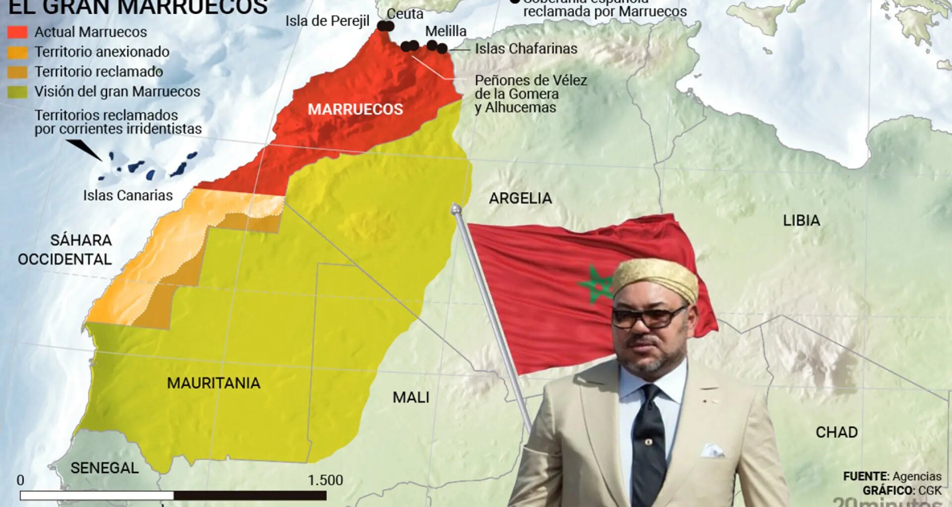 El mapa del 'Gran Marruecos', el sueño nacionalista que amenaza la soberanía territorial de España