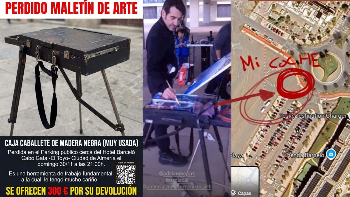 El cartel que anunciaba la búsqueda del maletín de arte de Miguel Ángel.