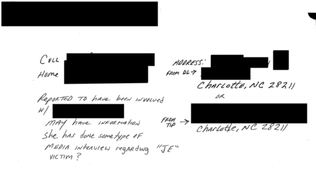 Documento de Epstein tachado. 