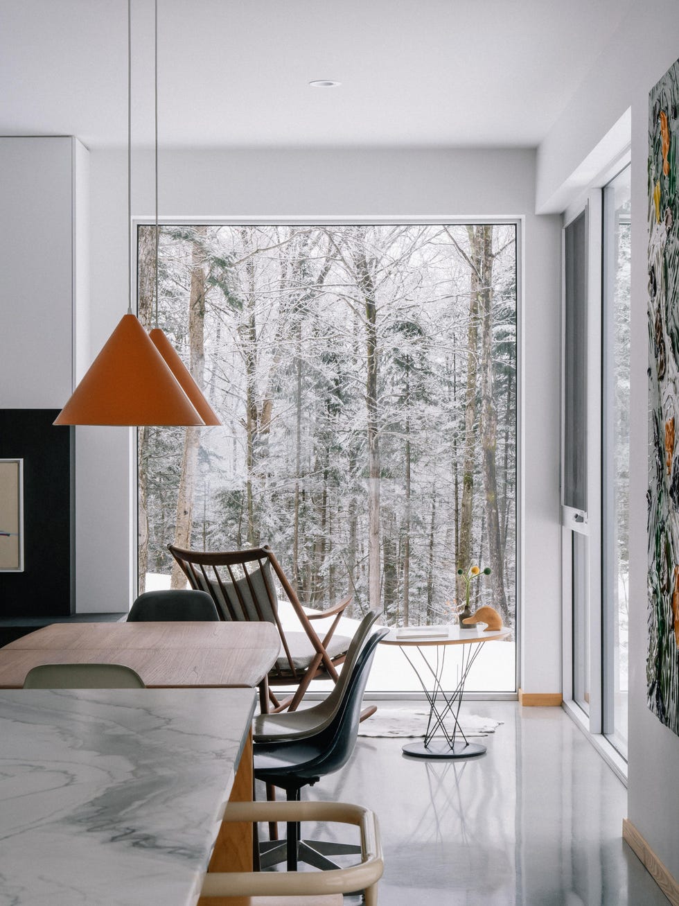 cabana madera perderse montana techo dos aguas interior midcentury