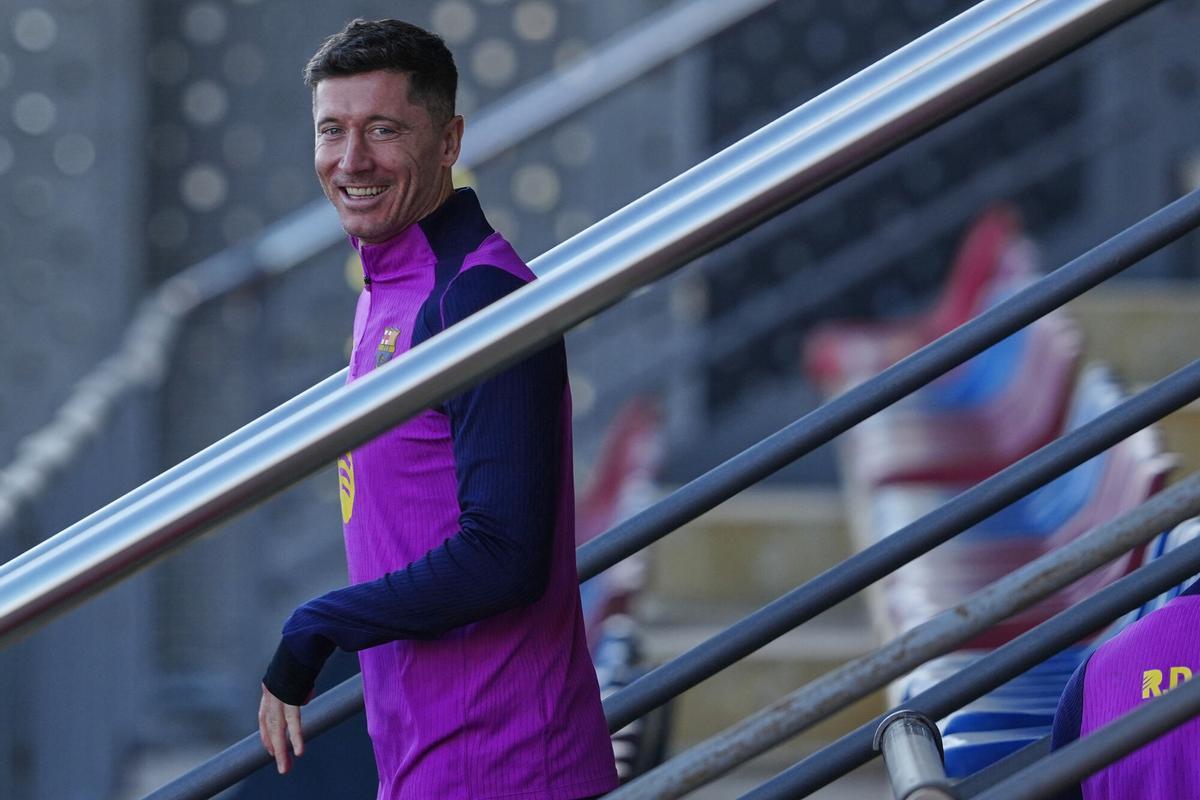 Robert Lewandowski durante un entrenamiento