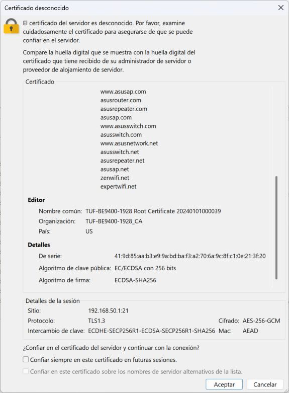 Configuración del servidor FTPES del router ASUS TUF-BE9400.