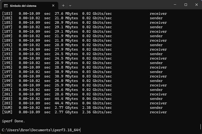 Velocidad LAN-LAN en el router ASUS TUF-BE9400 usando iperf3 en sentido subida.