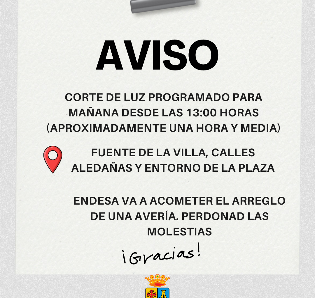 Corte de luz programado previsto para mañana, sábado 27 de diciembre