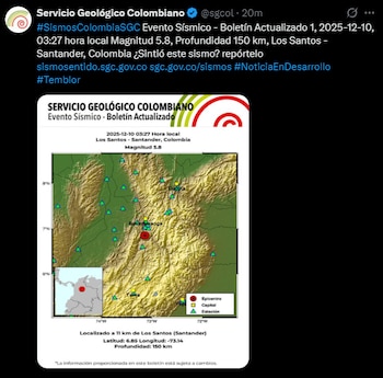 Según el Servicio Geológico Colombiano