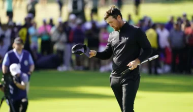 Mito Pereira en el green del 18 durante la ronda final del PGA Championship 2022. © Golffile