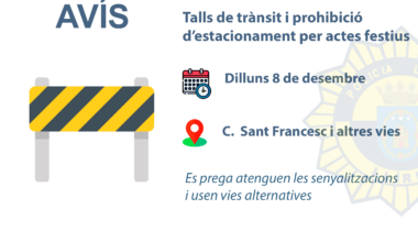 Aviso de la Policía Local: Cortes de tráfico por actos festivos (8 de diciembre de 2025)