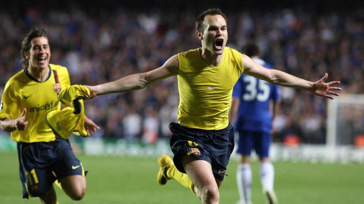 Iniesta celebra su golazo en Stamford Bridge