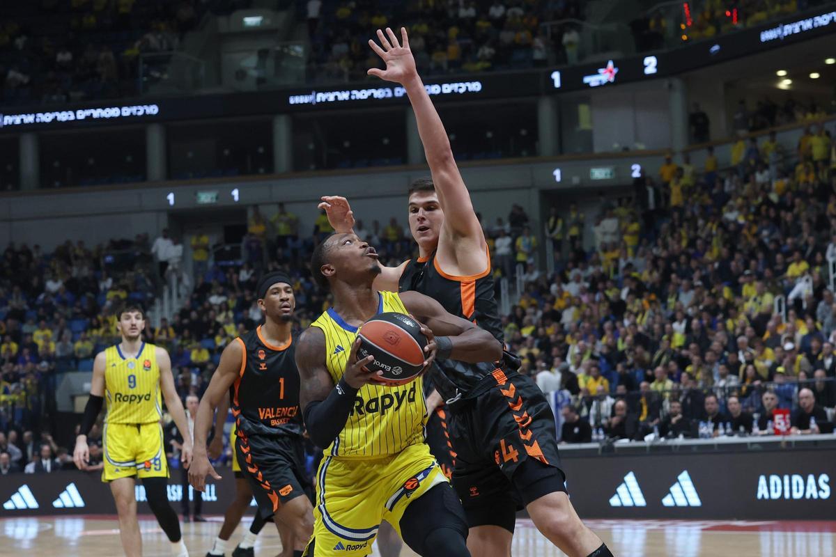 Jaime Pradilla y Kameron Taylor, en una acción defensiva ante el Maccabi.