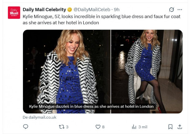 Kylie Minogue encanta con su look en Londres: la cantante además firmó autógrafos a sus seguidores / Captura x.com/DailyMailCeleb