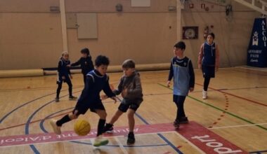 niños y niñas jugando a baloncesto