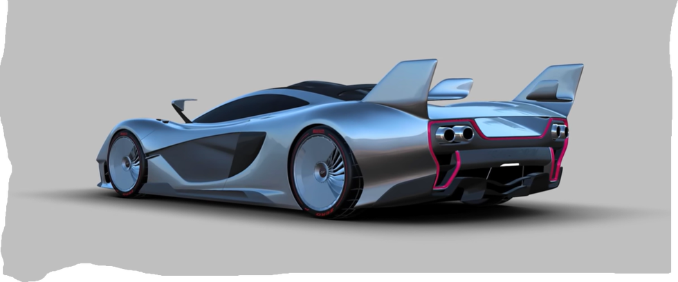 sportscar with a futuristic design featuring prominent rear wings