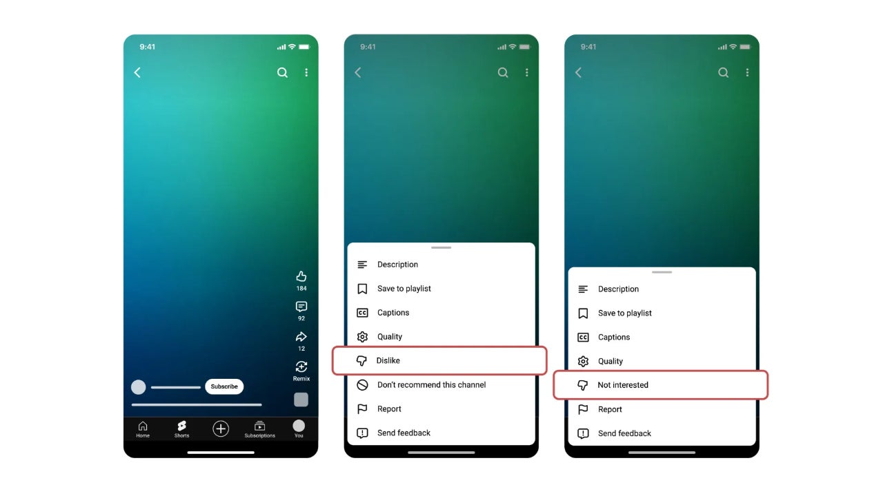 Google está probando diferentes configuraciones para el botón de 'No me gusta' de los Shorts