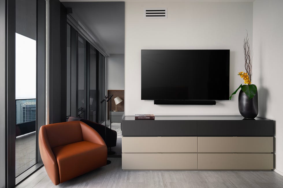 televisor y mueble en un casa moderna de nar design studio