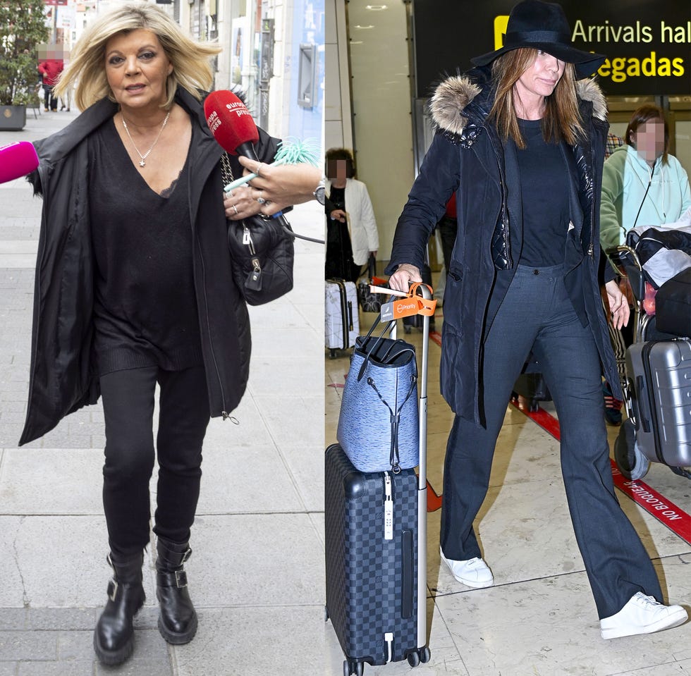 terelu campos en las calles de madrid y mar flores en el aeropuerto adolfo suarez tras su viaje a bruselas