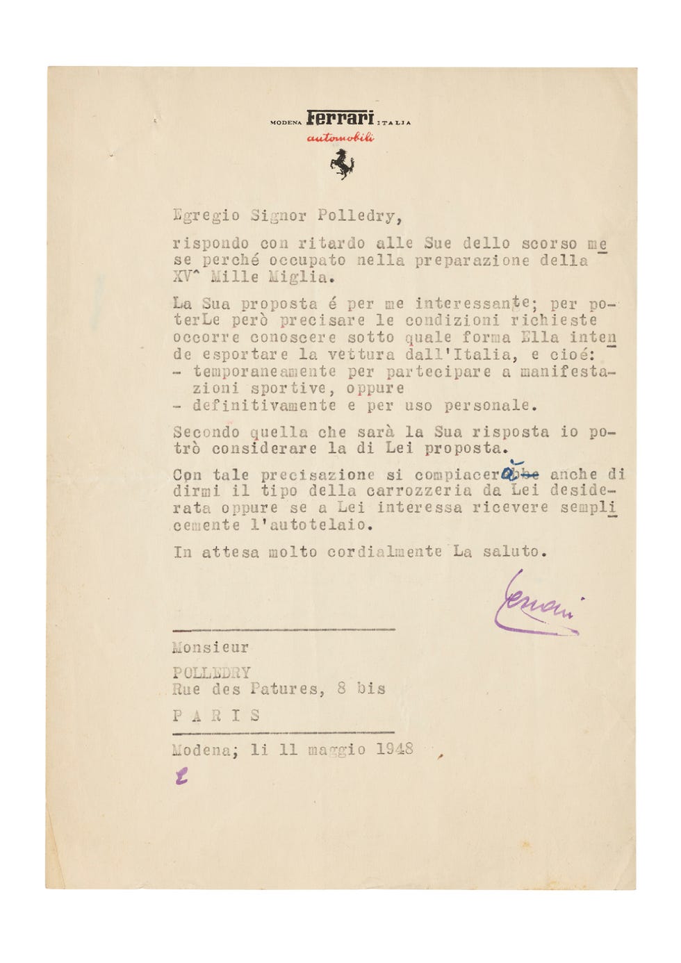 enzo ferrari letters