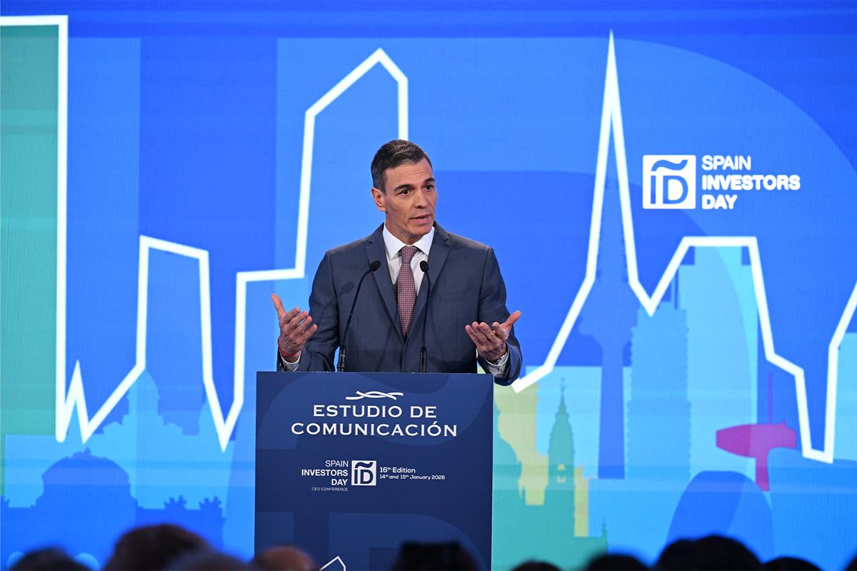 15/01/2026. Pedro Sánchez clausura el Foro Internacional 'Spain Investors Day'. Pedro Sánchez clausura el Foro Internacional 'Spain Investors Day'