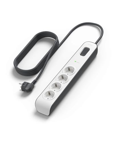 Belkin Regleta de enchufes de 4 tomas con protección contra sobretensiones, ladrón con 4 enchufes de CA protegidas, 525 julios, cable de 2 metros, multiplicador de enchufes con protección eléctrica