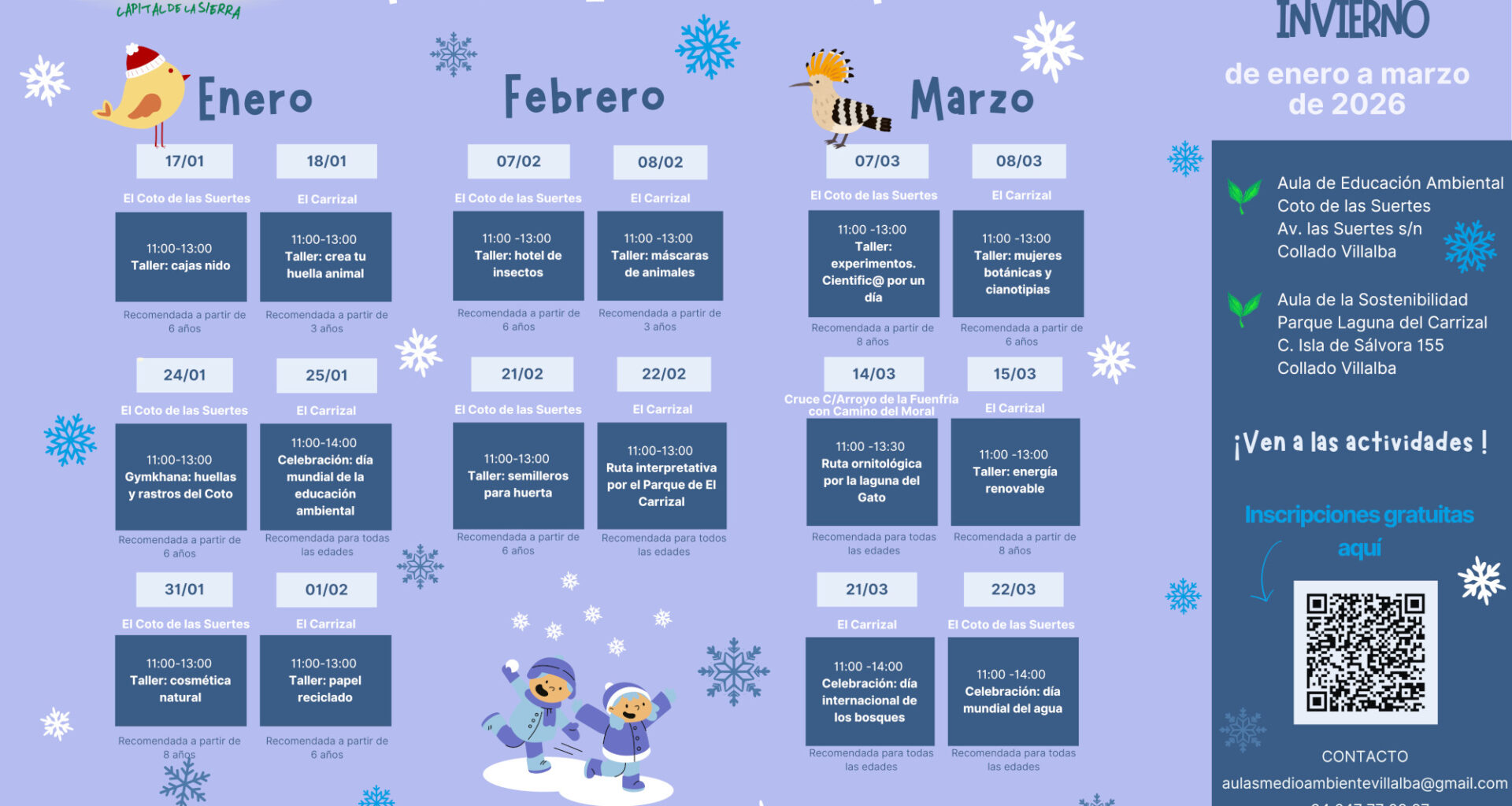 Actividades de invierno en las Aulas de Naturaleza de Collado Villalba - Ayuntamiento de Collado Villalba