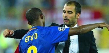 Pep Guardiola y Samuel Eto'o, en una imagen captada con ocasión de la final de Champions de Roma, se reencontrarán, pero ahora en bandos contrarios --