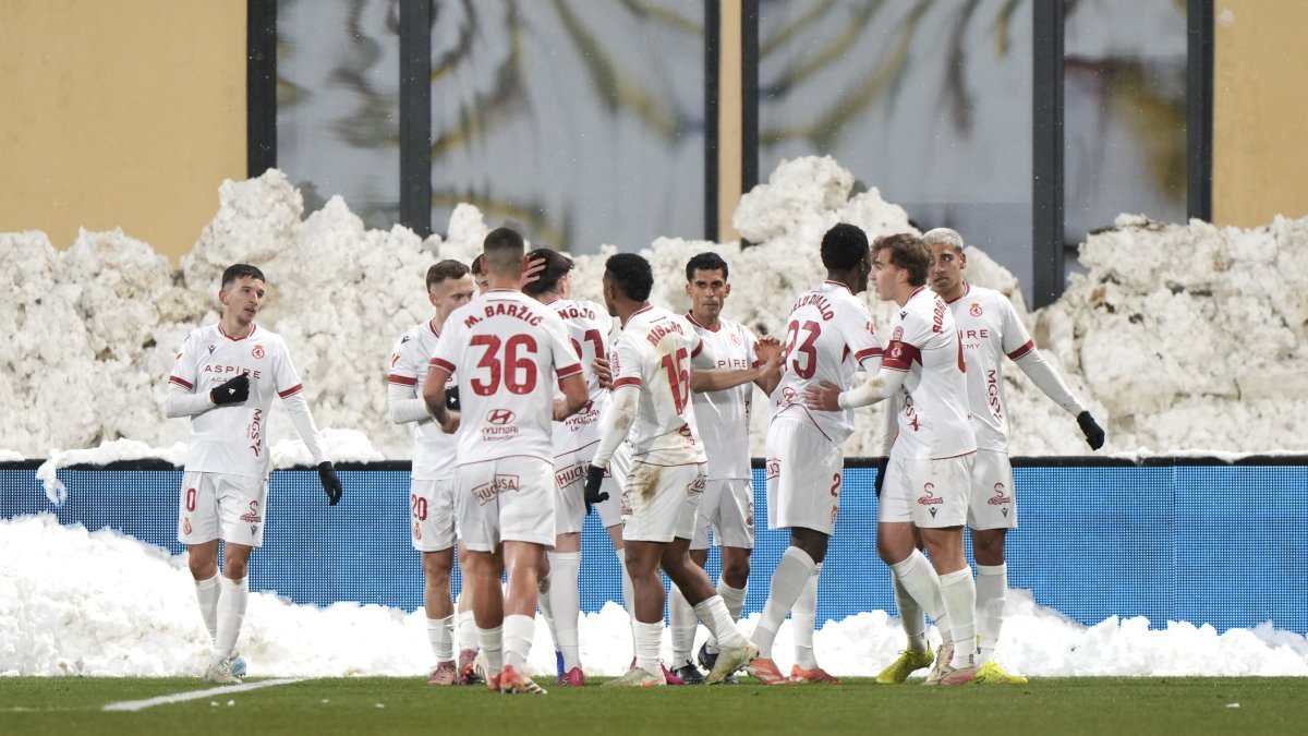 La Cultural Leonesa celebra su gol en Andorra.