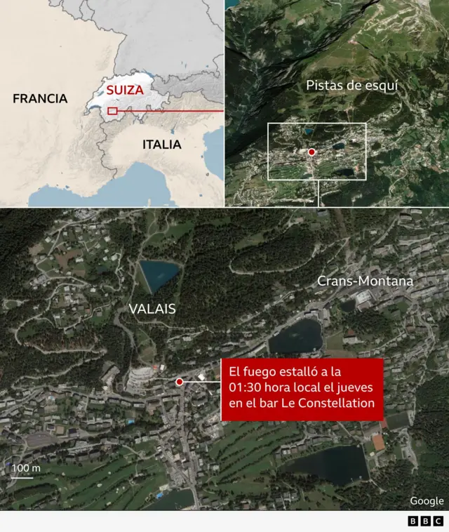 Mapa de Crans Montana en el cantón de Valais, Suiza