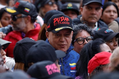Diosdado Cabello attends a march toward the office of interim President Delcy Rodriguez in Caracas, January 6, 2026.