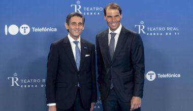 Rafa Nadal, junto a José María Álvarez-Pallete, presidente de Telefónica, en Abril de 2024