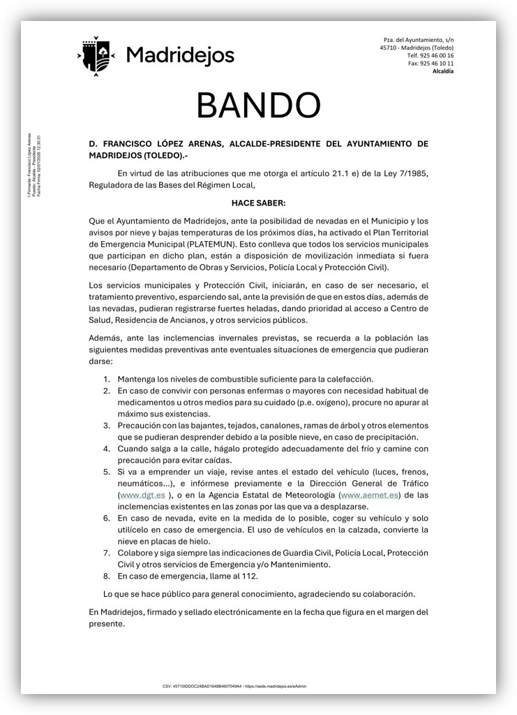 bando nieve y bajas temperaturas madridejos
