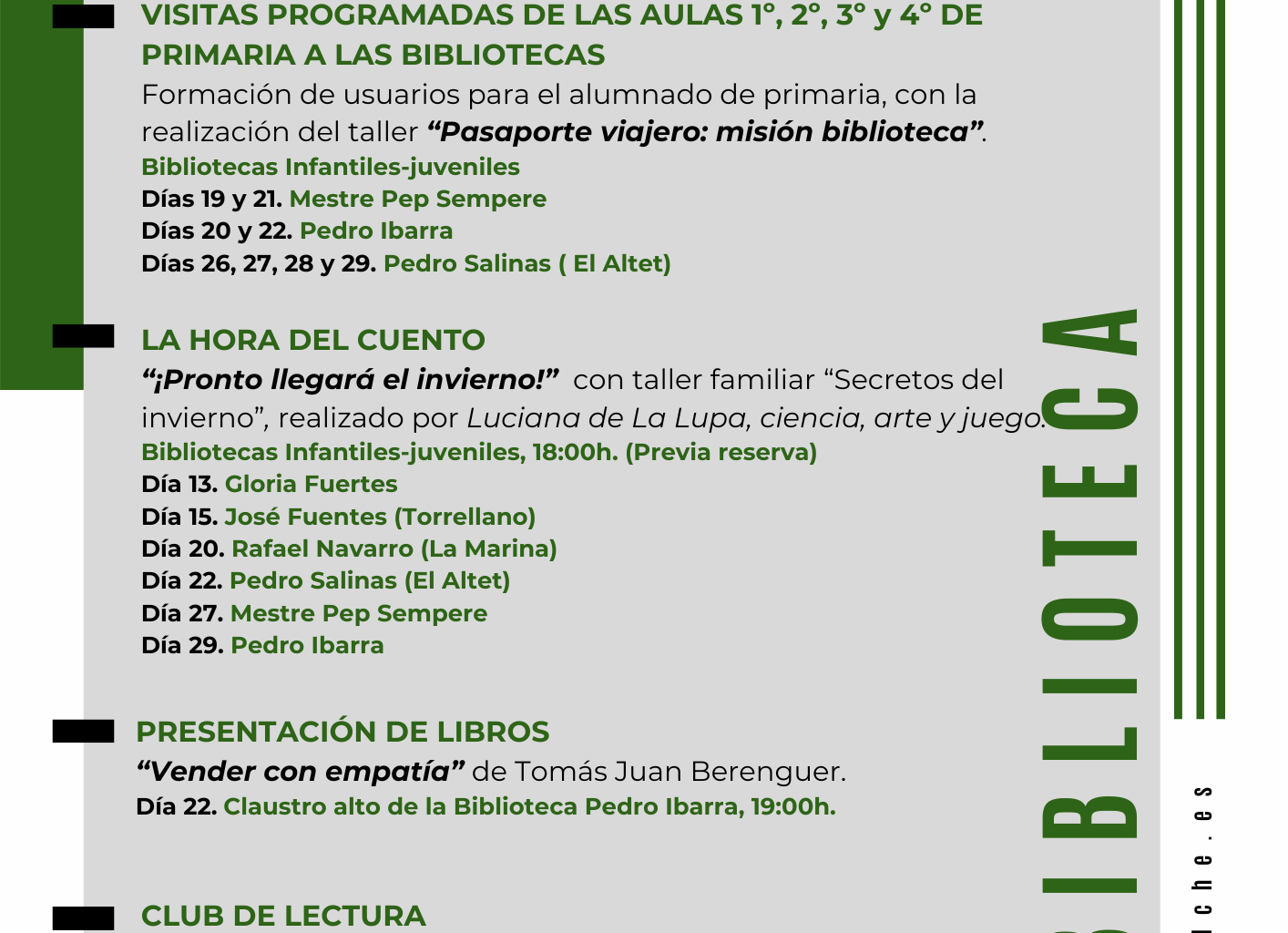Actividades del mes de enero en las bibliotecas municipales
