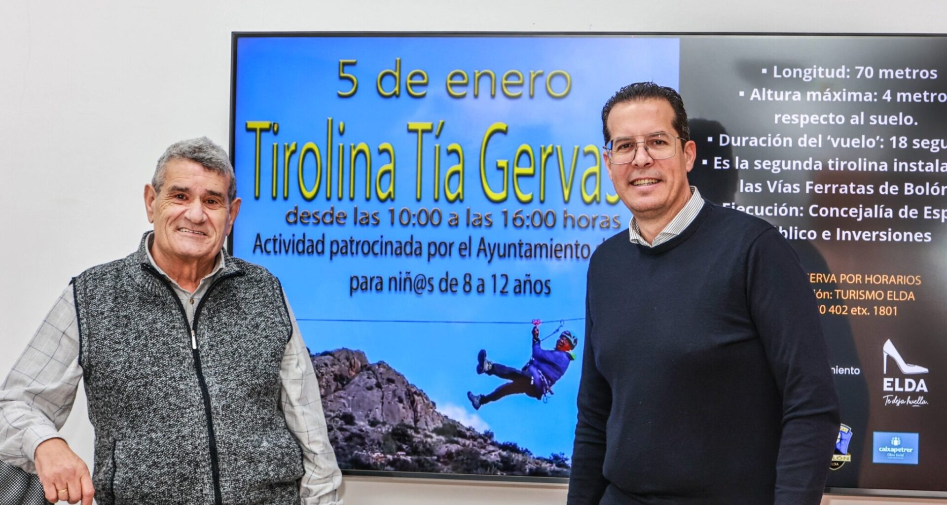 El Ayuntamiento de Elda amplía la oferta deportiva y recreativa de las Vías Ferratas de Bolón con una nueva tirolina infantil de 70 metros de longitud y una altura de 4 metros