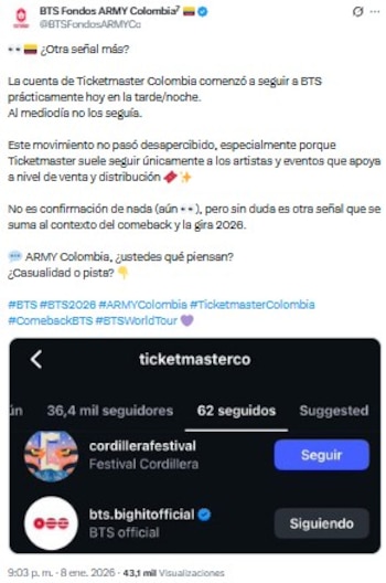 Ticketmaster Colombia sigue a BTS