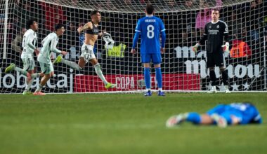 Jefté celebra el gol de la victoria del Albaceta contra el Real Madrid.