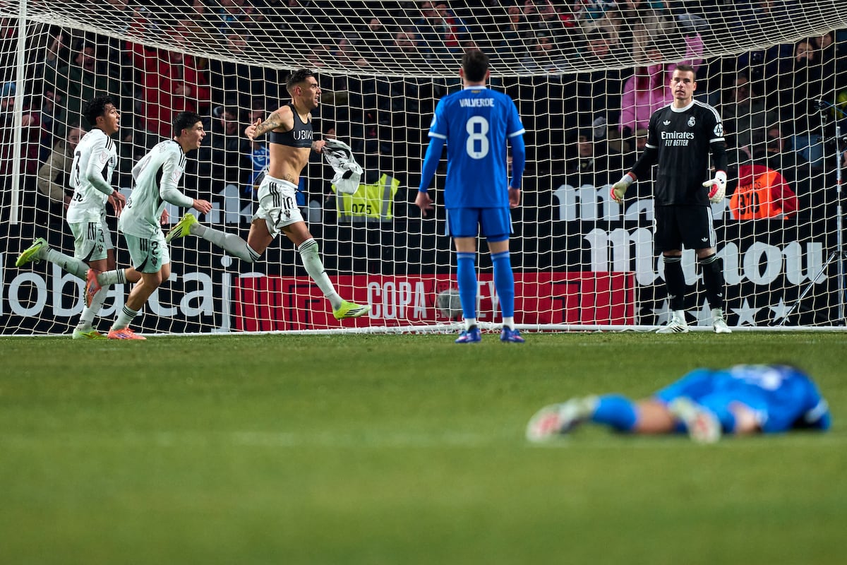 Jefté celebra el gol de la victoria del Albaceta contra el Real Madrid.