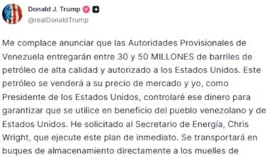Captura de una publicación en la cuenta en Truth Social @realDonaldTrump del presidente de Estados Unidos, Donald Trump.