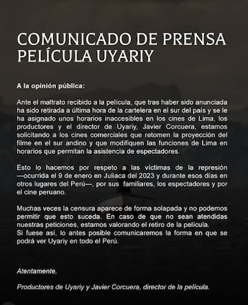 Comunicado del equipo de producción