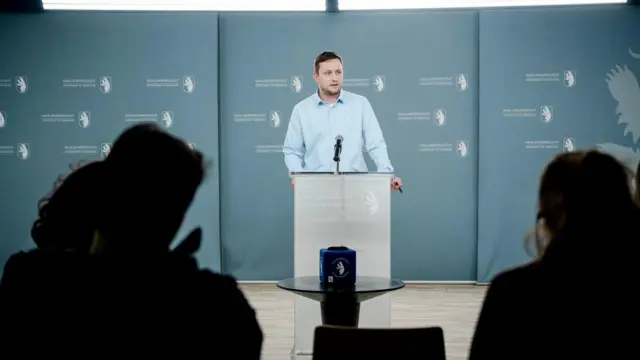 El jefe de gobierno de Groenlandia, Jens-Frederik Nielsen, en una rueda de prensa en Nuuk, Groenlandia, el 5 de enero de 2026.
