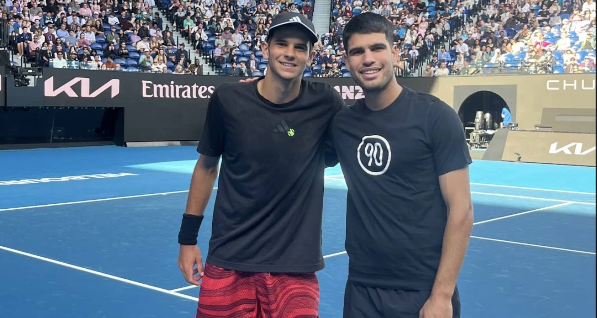 Rafa Jódar y Carlos Alcaraz, este domingo en Melbourne.