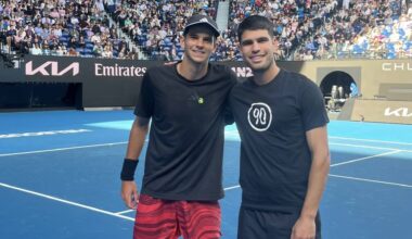 Rafa Jódar y Carlos Alcaraz, este domingo en Melbourne.