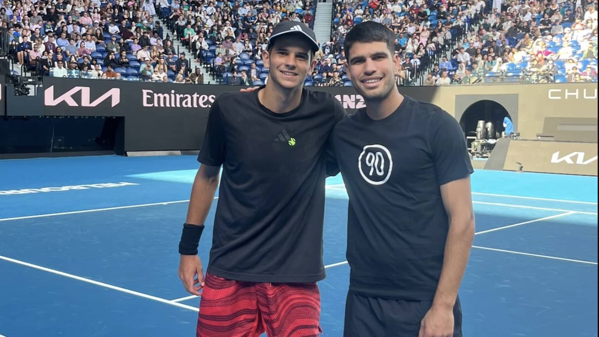 Rafa Jódar y Carlos Alcaraz, este domingo en Melbourne.