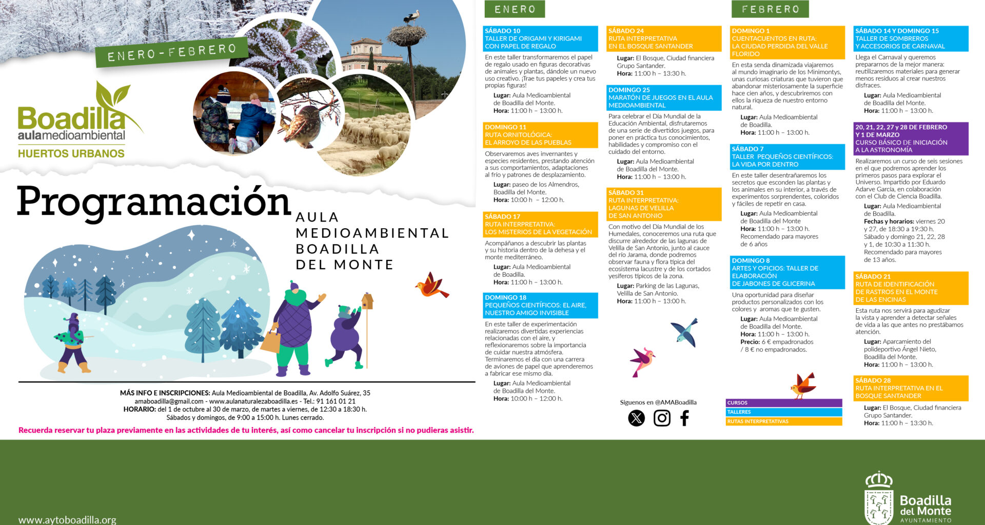 El Aula Medioambiental ofrece los próximos meses rutas, talleres y actividades familiares