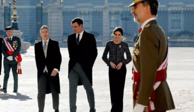 Fernando Grande Marlaska, Pedro Sánchez, el Rey Felipe y la Reina Letizia durante Pascua Militar -