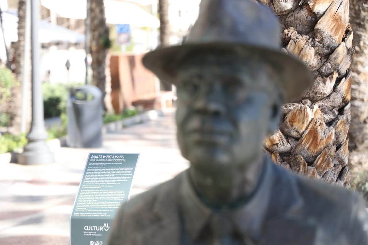 Monumento y monolito dedicado al pintor Emilio Varela en la Explanada de Alicante.