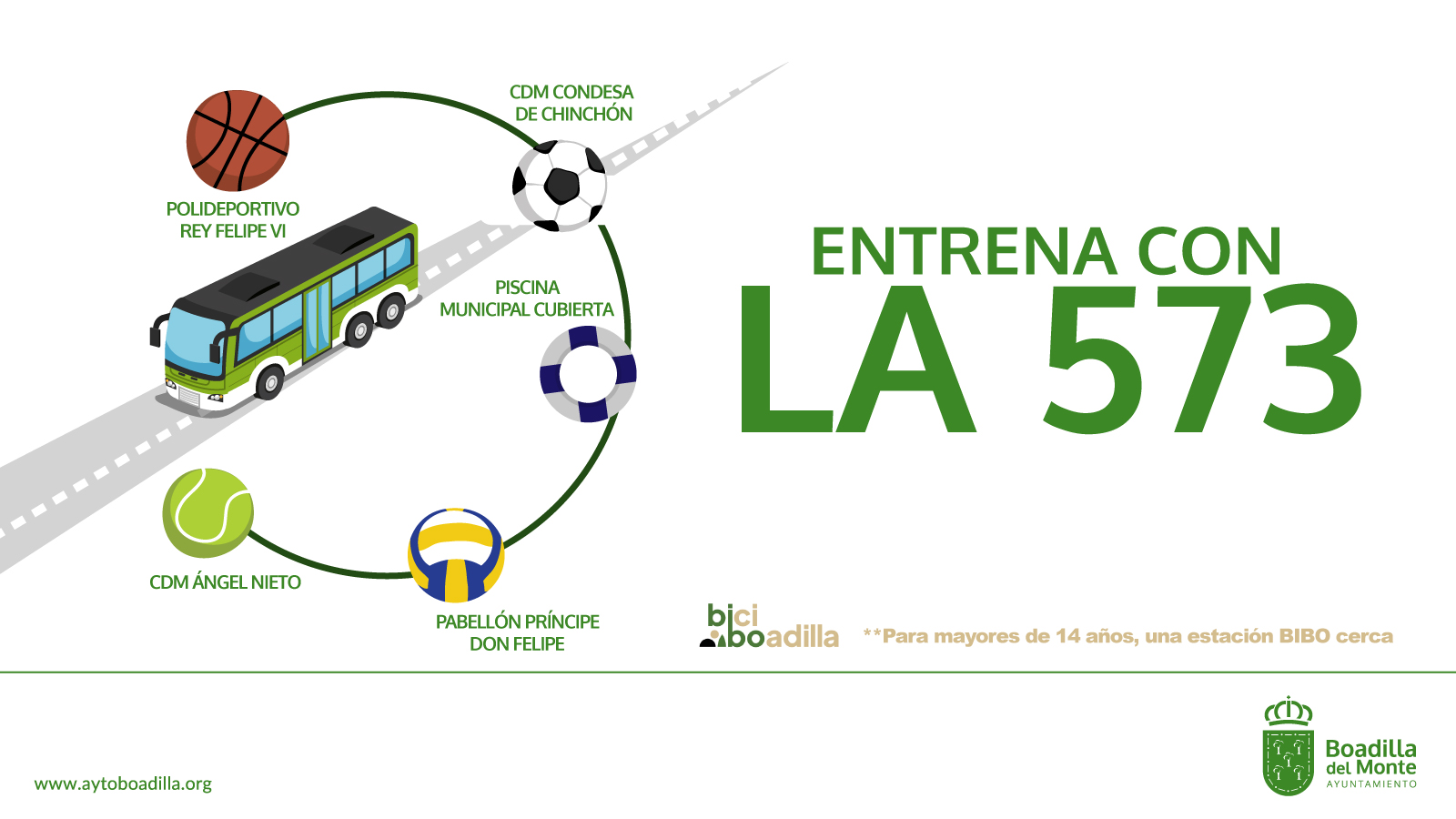 El Ayuntamiento anima a utilizar la línea 573 para acudir a los centros deportivos municipales