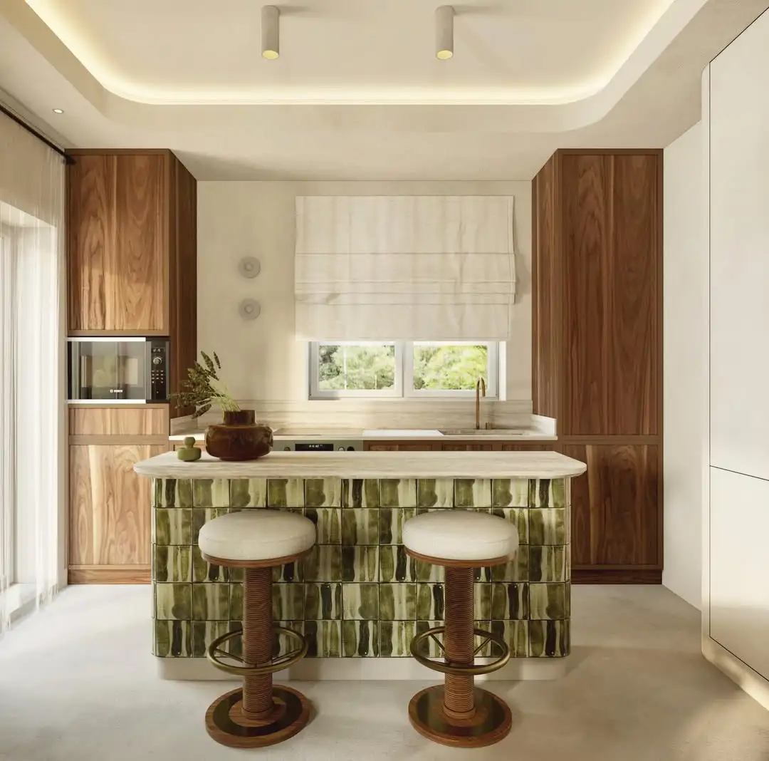 Cocina con muebles de madera oscura. Proyecto: Noé Prades